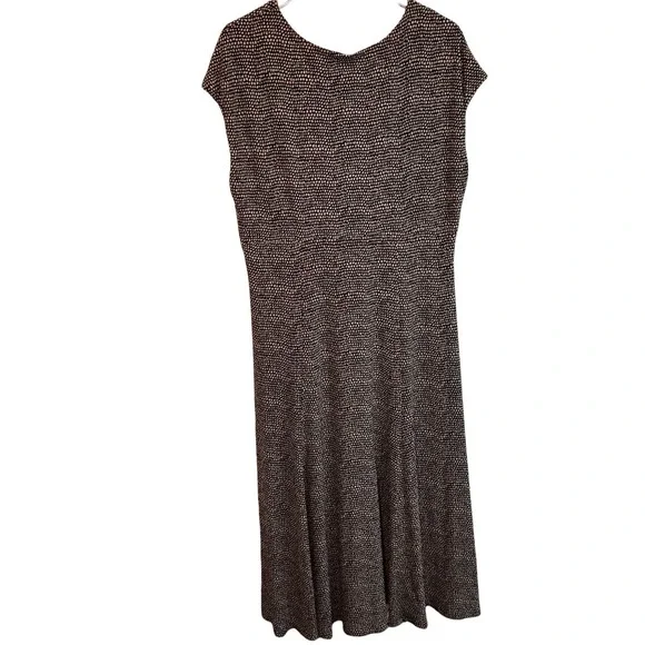 Jones New York Vintage Brown White Dot Print V Neck Cap Sleeve Midi Dress Sz 16 - Picture 2 of 4